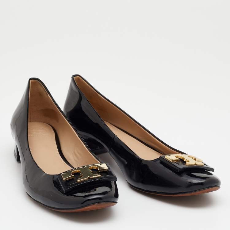 مملوكة مسبقًا Tory Burch Black Patent Leather Gigi Block Heel Pumps Size 38.5