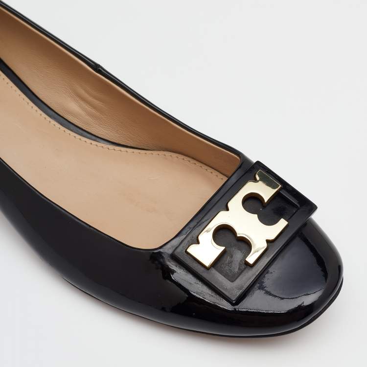مملوكة مسبقًا Tory Burch Black Patent Leather Gigi Block Heel Pumps Size 38.5
