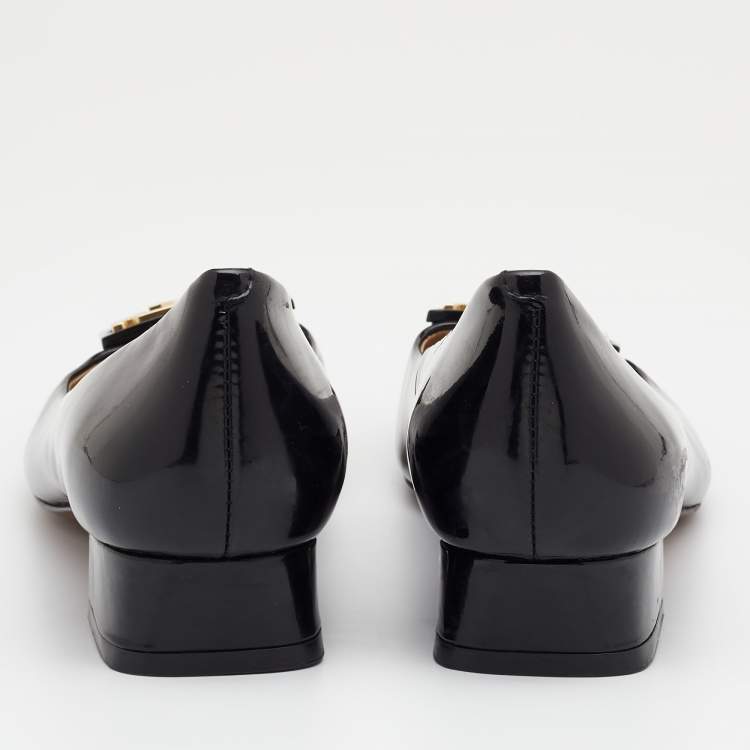 مملوكة مسبقًا Tory Burch Black Patent Leather Gigi Block Heel Pumps Size 38.5