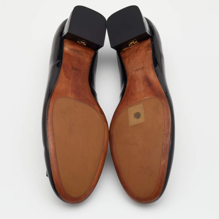 مملوكة مسبقًا Tory Burch Black Patent Leather Gigi Block Heel Pumps Size 38.5