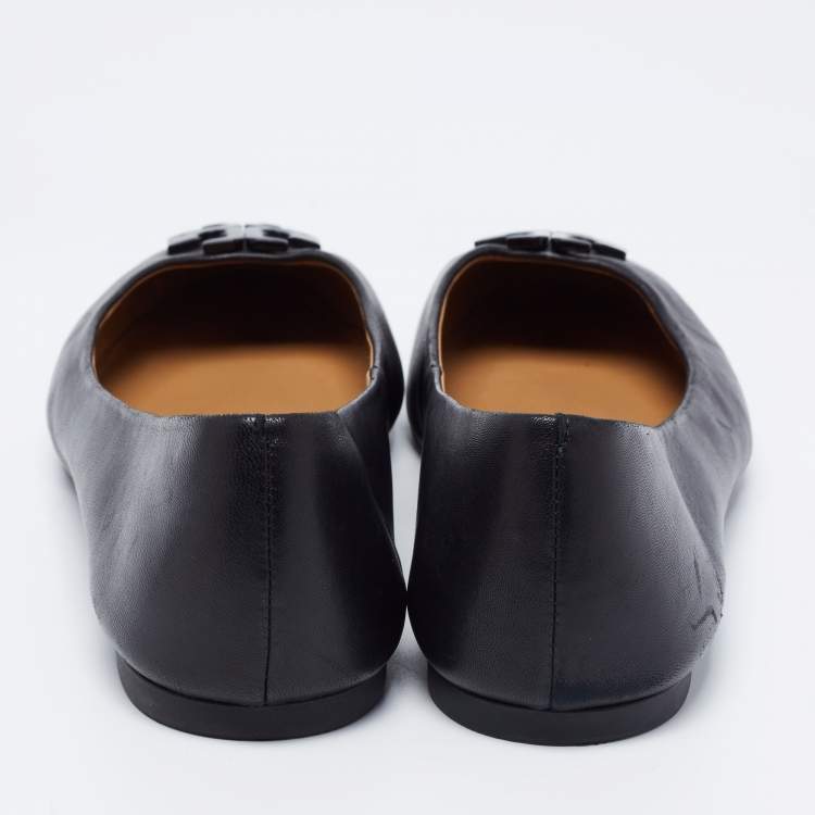 Pre Owned Tory Burch Black Leather Lowell Ballet Flats Size 38