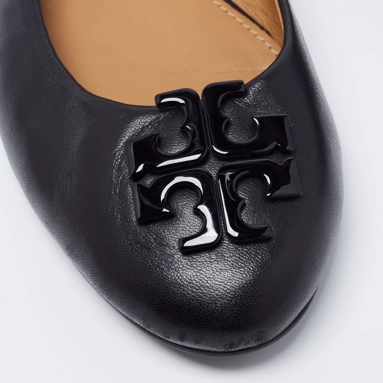 Pre Owned Tory Burch Black Leather Lowell Ballet Flats Size 38