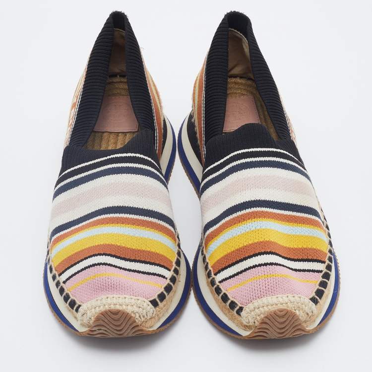 Pre Owned Tory Burch Multicolor Knit Fabric Daisy Espadrille Sneakers Size 40