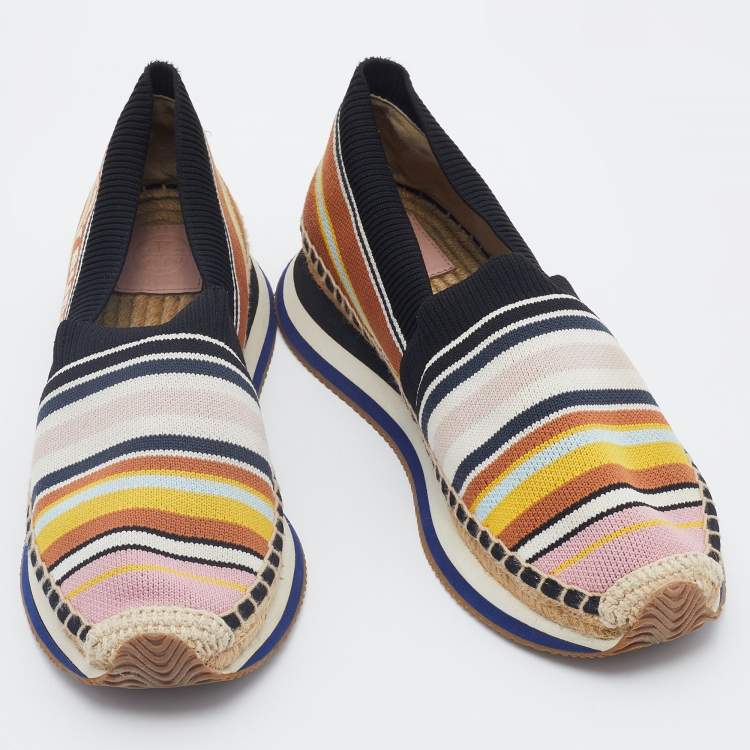 Pre Owned Tory Burch Multicolor Knit Fabric Daisy Espadrille Sneakers Size 40