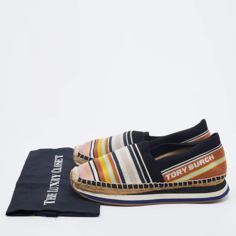 Pre Owned Tory Burch Multicolor Knit Fabric Daisy Espadrille Sneakers Size 40