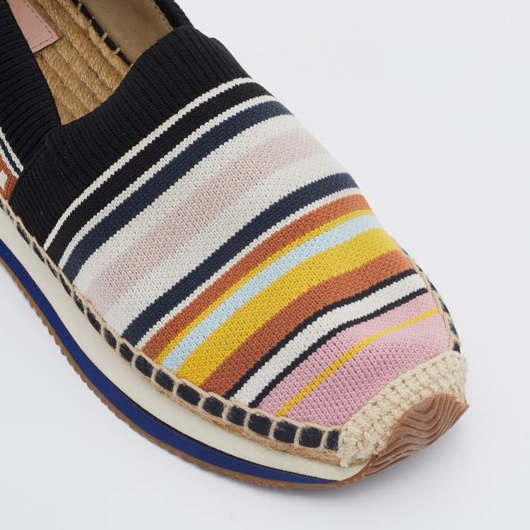 Pre Owned Tory Burch Multicolor Knit Fabric Daisy Espadrille Sneakers Size 40