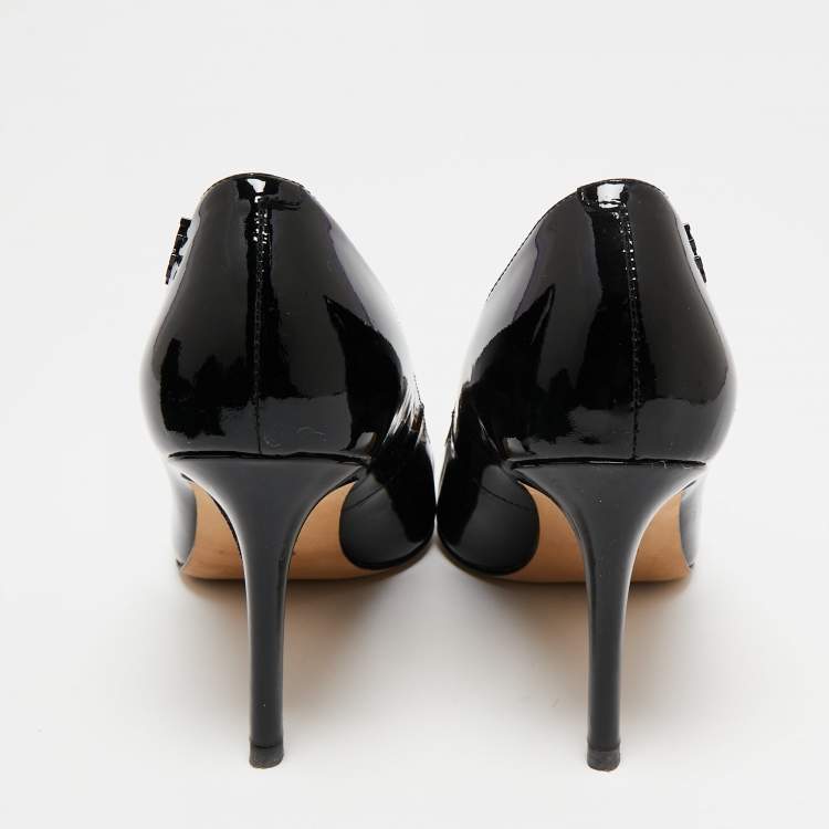 Pre Owned Tory Burch Black/White Patent Leather Elizabeth Pointed Toe Pumps Size 36.5