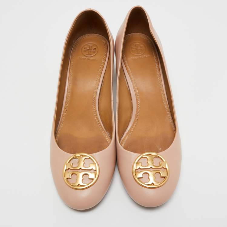 Pre Owned Tory Burch Powder Pink Leather Chelsea Block Heel Pumps Size 40.5