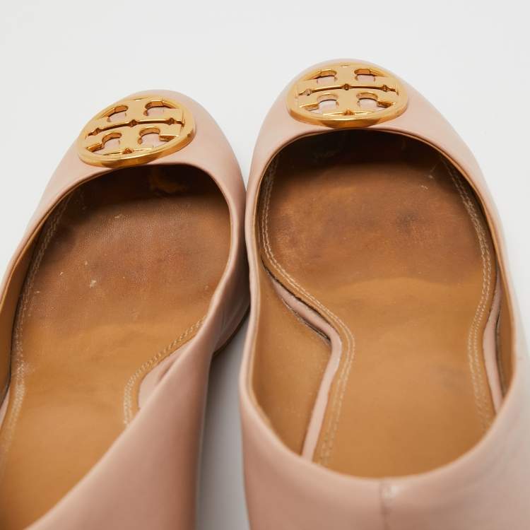Pre Owned Tory Burch Powder Pink Leather Chelsea Block Heel Pumps Size 40.5