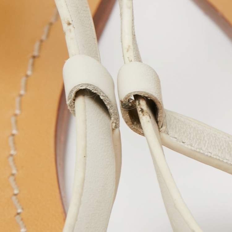 Pre Owned Tory Burch Off White Leather Faux Pearl Accents T Strap Sandals Size 39.5 