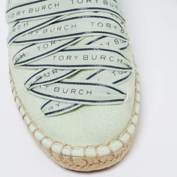 Pre Owned Tory Burch Green Canvas Espadrille Flats Size 37