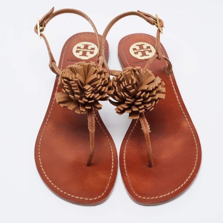 Pre Owned Tory Burch Brown Leather Thong Flat Sandals Size 36.5