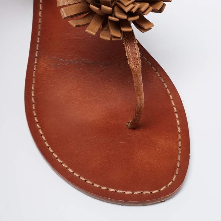 Pre Owned Tory Burch Brown Leather Thong Flat Sandals Size 36.5