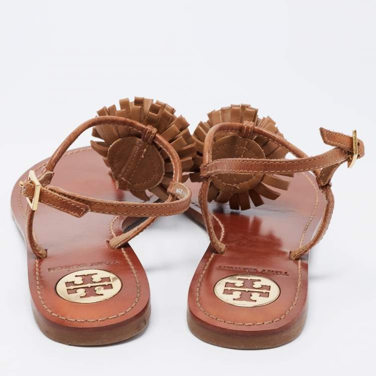 Pre Owned Tory Burch Brown Leather Thong Flat Sandals Size 36.5