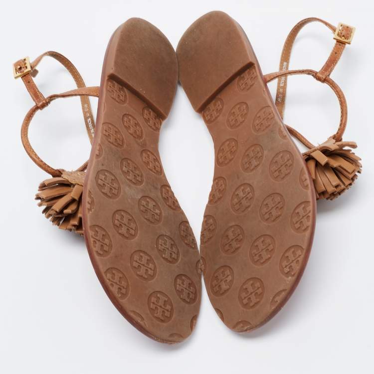 Pre Owned Tory Burch Brown Leather Thong Flat Sandals Size 36.5