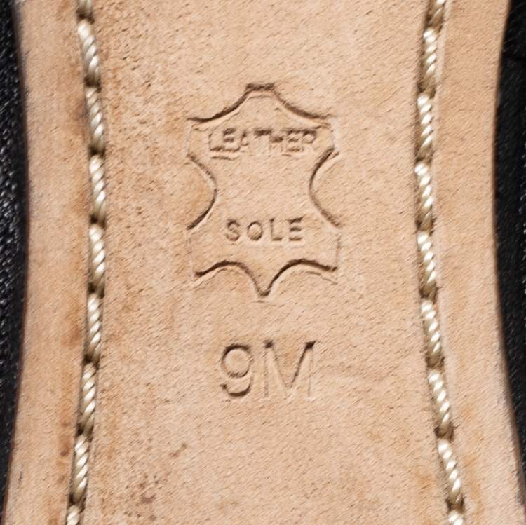 Pre Owned Tory Burch Black Leather Bow Ballet Flats Size 39