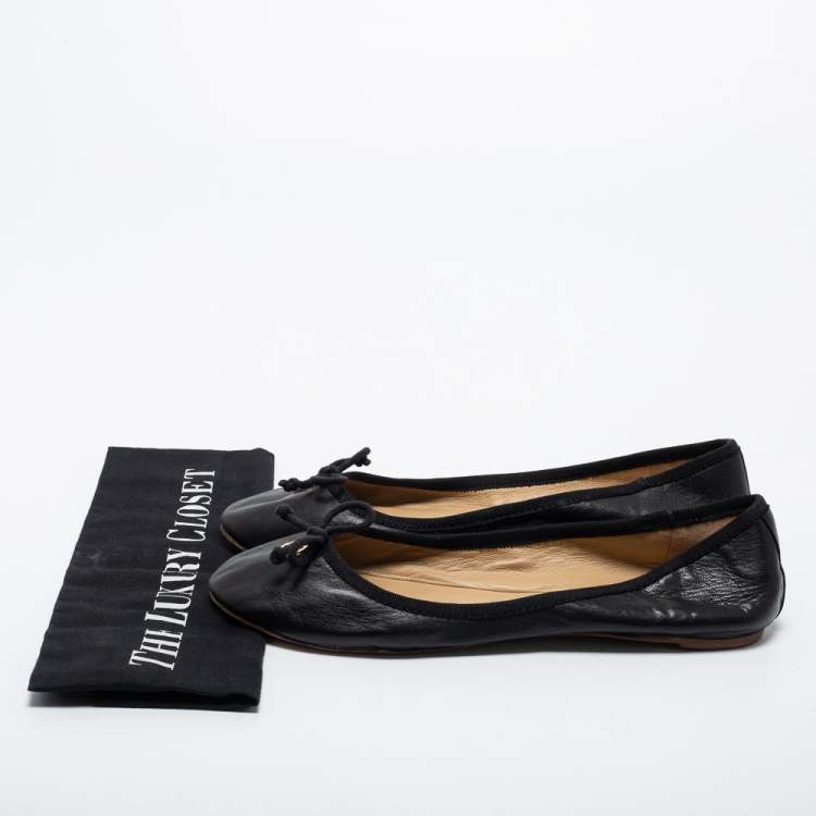 Pre Owned Tory Burch Black Leather Bow Ballet Flats Size 39