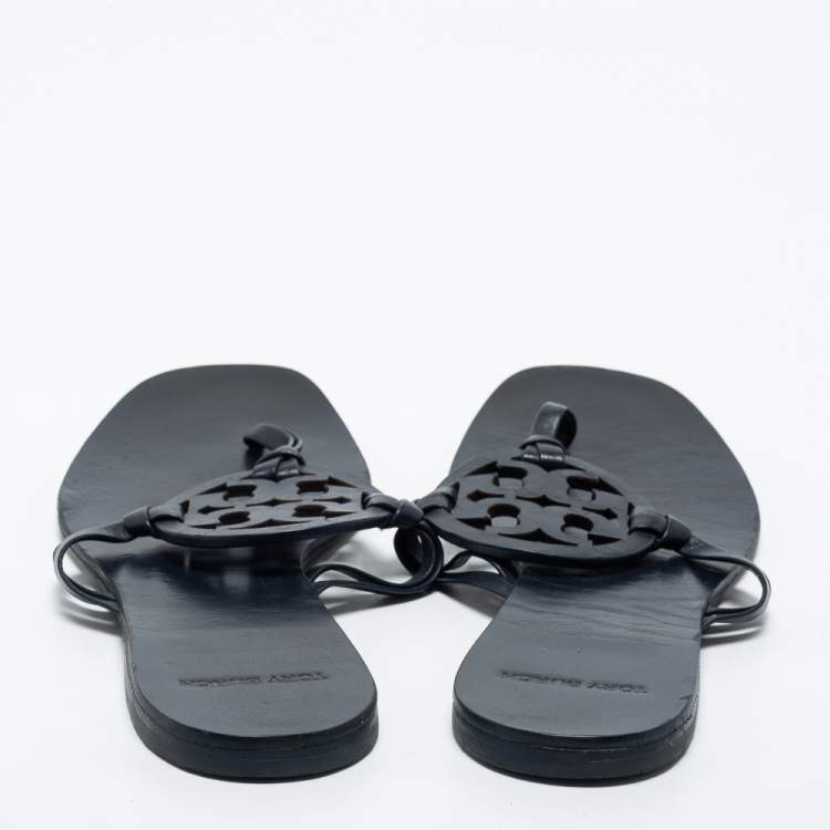 مملوكة مسبقًا Tory Burch Blue Leather Thong Flats Size 38.5