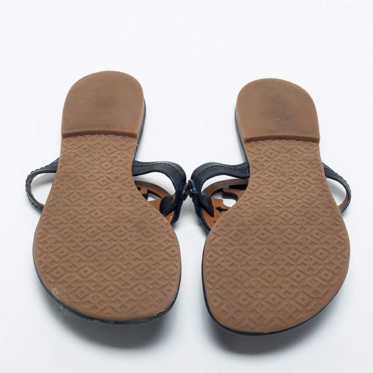 مملوكة مسبقًا Tory Burch Navy Blue Leather Miller Thong Flats Size 37