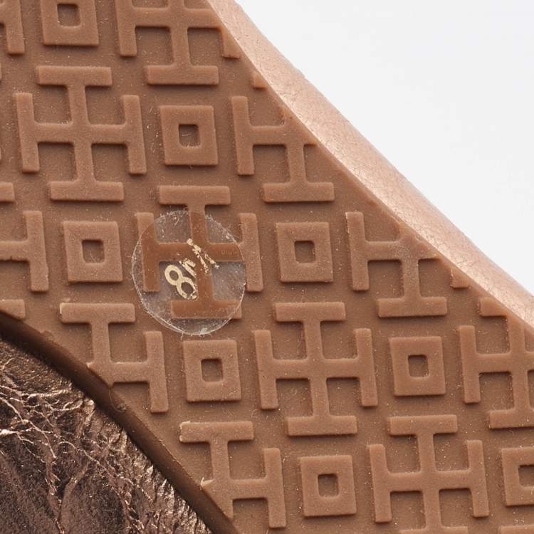 Pre Owned Tory Burch Metallic Rose Gold Leather Ballet Flats Size 38.5