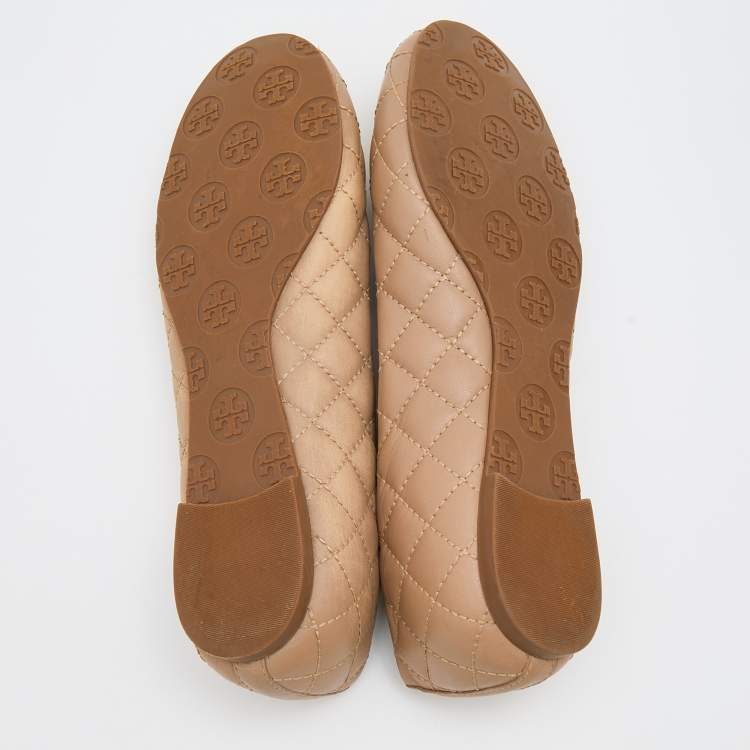 Pre Owned Tory Burch Beige Quilted Leather Quinn Ballet Flats Size 37