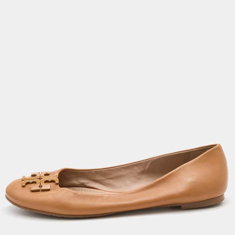 Pre Owned Tory Burch Light Brown Leather Lowell Ballet Flats Size 40