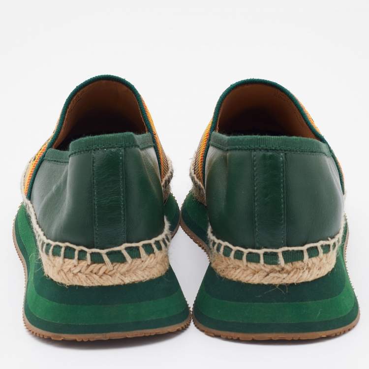 Pre Owned Tory Burch Multicolor Leather and Knit Fabric Daisy Logo Espadrille Slip On Sneakers Size 39.5