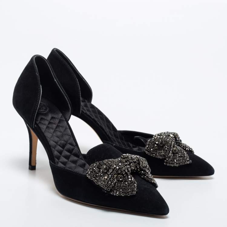 Pre Owned Tory Burch Black Suede Esme D'orsay Pumps Size 38