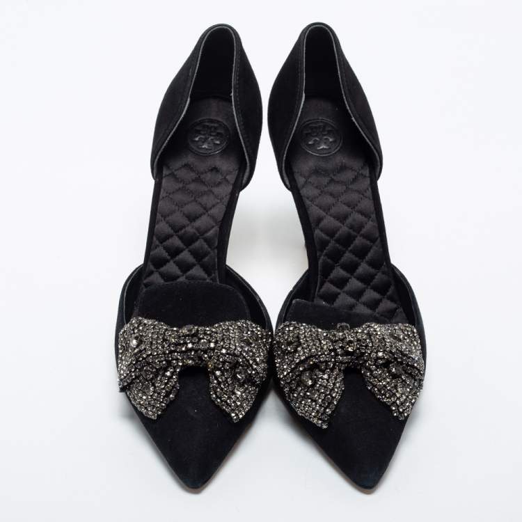 Pre Owned Tory Burch Black Suede Esme D'orsay Pumps Size 38