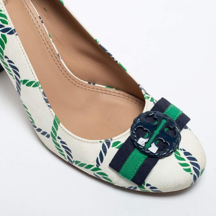 Pre Owned Tory Burch Tricolor Printed Leather Maritime Pumps Size 38