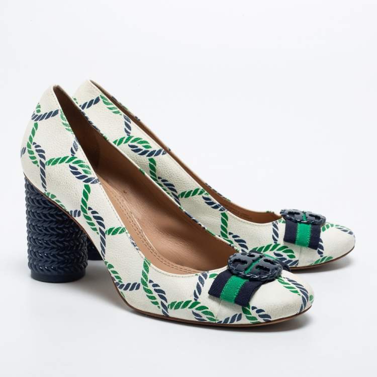 Pre Owned Tory Burch Tricolor Printed Leather Maritime Pumps Size 38