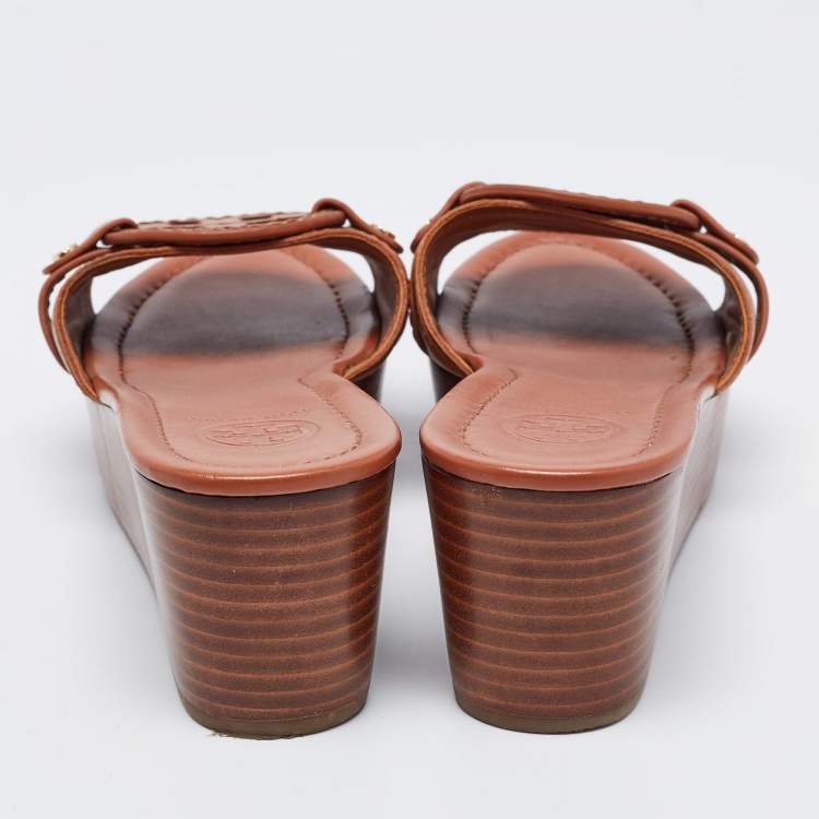 مملوكة مسبقًا Tory Burch Brown Leather Patti  Platform Sandals Size 37.5