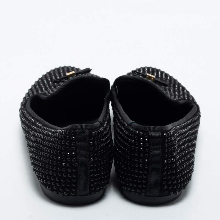 Pre Owned Tory Burch Black Crystal Embellished Suede Chandra Smoking Loafer Size 36.5 
