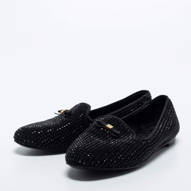 Tory Burch Black Crystal Embellished Suede Chandra Smoking Loafer Size  Tory  Burch | TLC