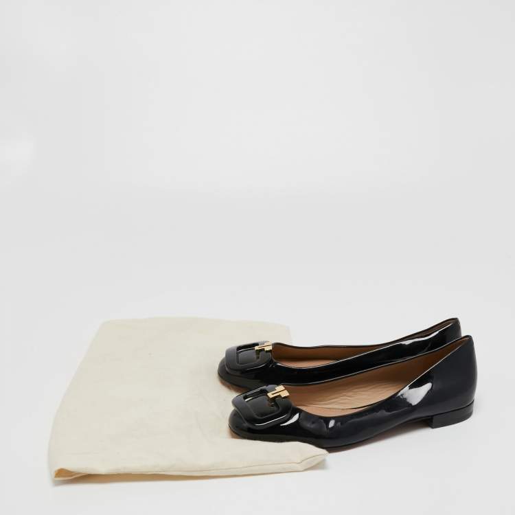 مملوكة مسبقًا Tory Burch Black Patent Leather Ballet Flats Size 36.5
