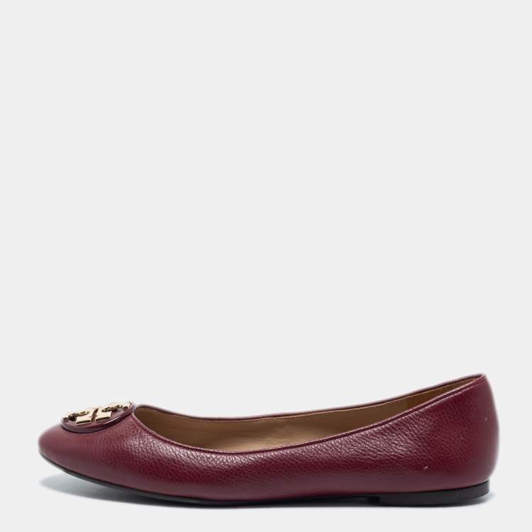 مملوكة مسبقًا Tory Burch Burgundy Leather Reva Ballet Flats Size 39