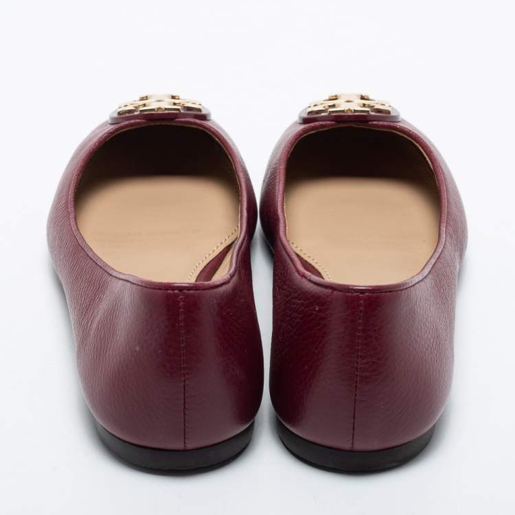 مملوكة مسبقًا Tory Burch Burgundy Leather Reva Ballet Flats Size 39