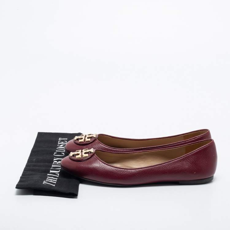 مملوكة مسبقًا Tory Burch Burgundy Leather Reva Ballet Flats Size 39