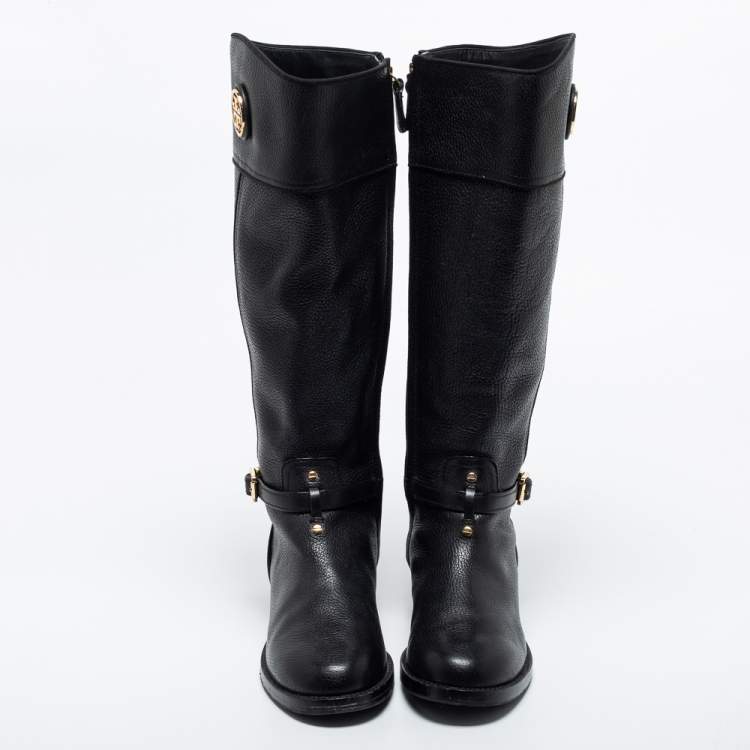 مملوكة مسبقًا Tory Burch Black Leather Knee Length Boots Size 38