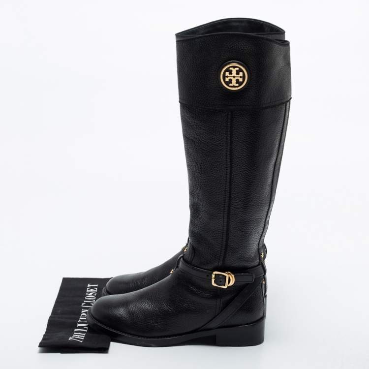 مملوكة مسبقًا Tory Burch Black Leather Knee Length Boots Size 38