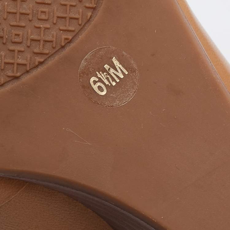 Pre Owned Tory Burch Brown Leather Raleigh Round Toe Wedge Pumps Size 36.5