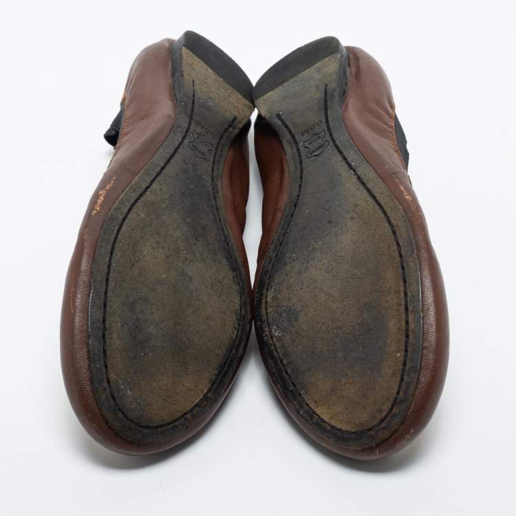 Pre Owned Tory Brown/Black Leather Caroline Ballet Flats Size 36.5