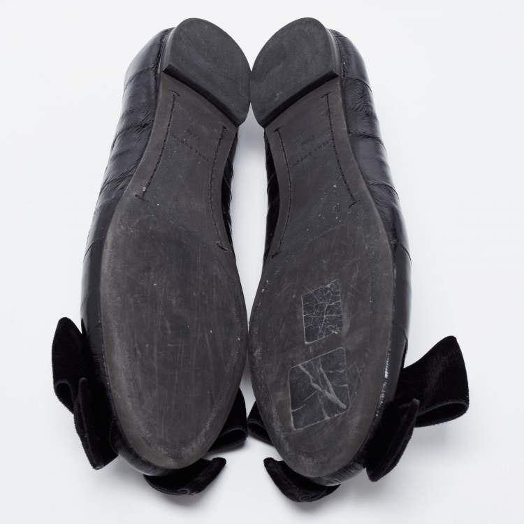 Pre Owned Tory Burch Black Leather Ballet Scrunch Flats Size 37.5
