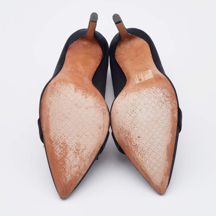 Pre Owned Tory Burch Black Satin Pleated Detail Crystal Embellished Pumps Size 35.5