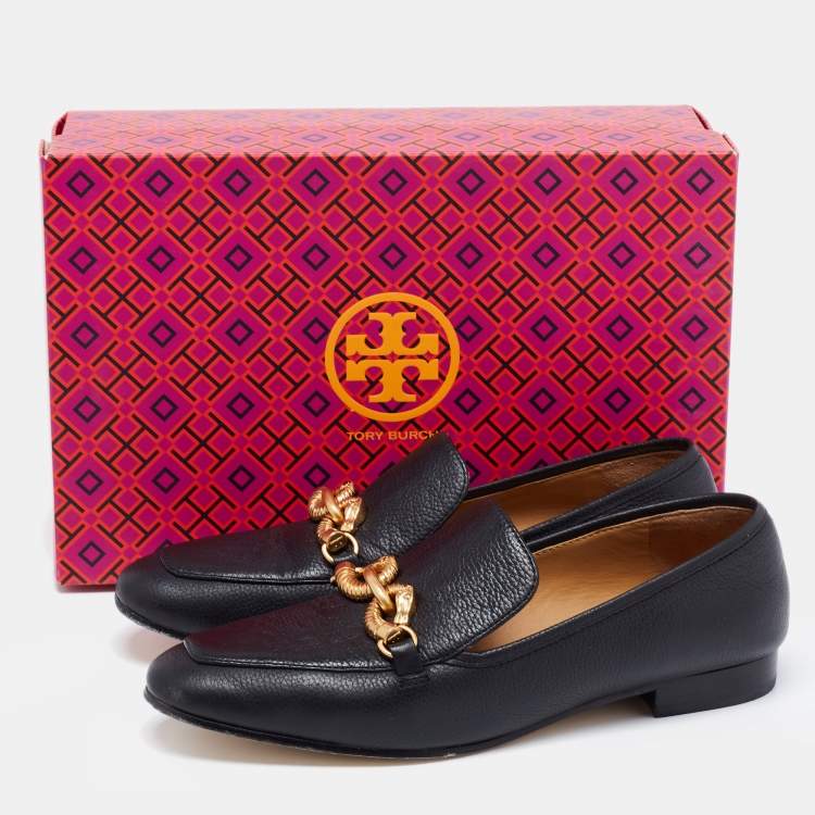 مملوكة مسبقًا Tory Burch Black Leather Jessa Loafers Size 38.5 
