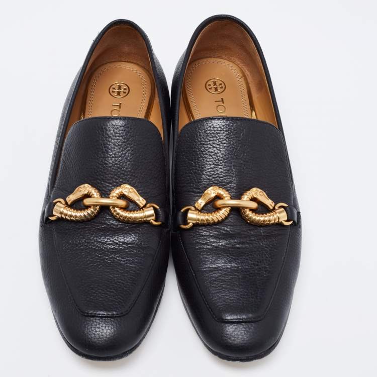 مملوكة مسبقًا Tory Burch Black Leather Jessa Loafers Size 38.5 