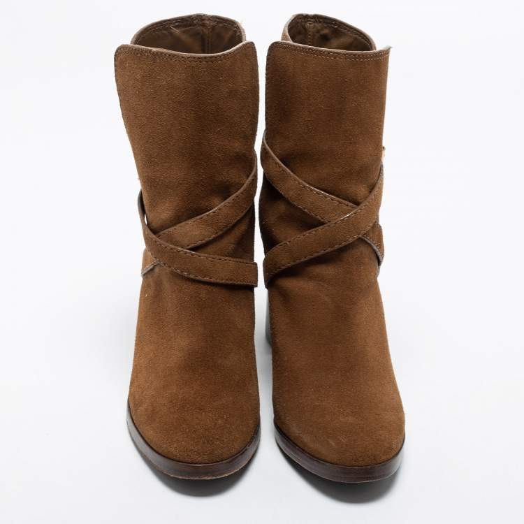 Pre Owned Tory Burch Brown  Suede Buckle Ankle Boots Size 37