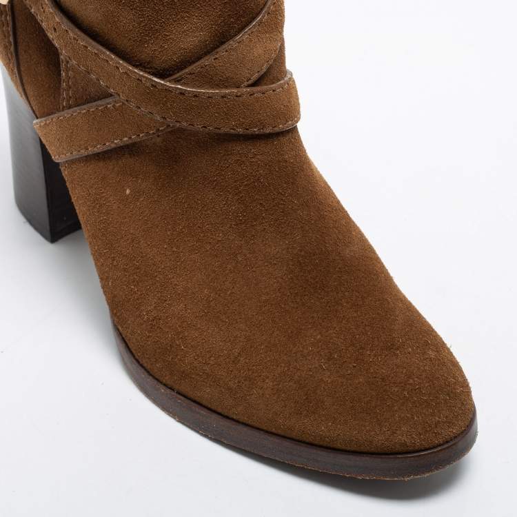Pre Owned Tory Burch Brown  Suede Buckle Ankle Boots Size 37