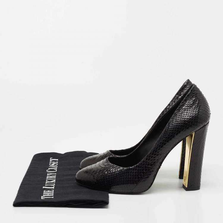 Pre Owned Tory Burch Black Python Pumps Size 37