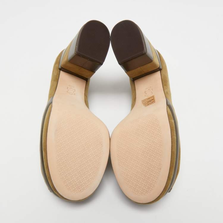 مملوكة مسبقًا Tory Burch Green Suede and Leather Platform Pumps Size 38.5